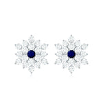 1.25 CT Blue Sapphire and Diamond Floral Cluster Stud Earrings