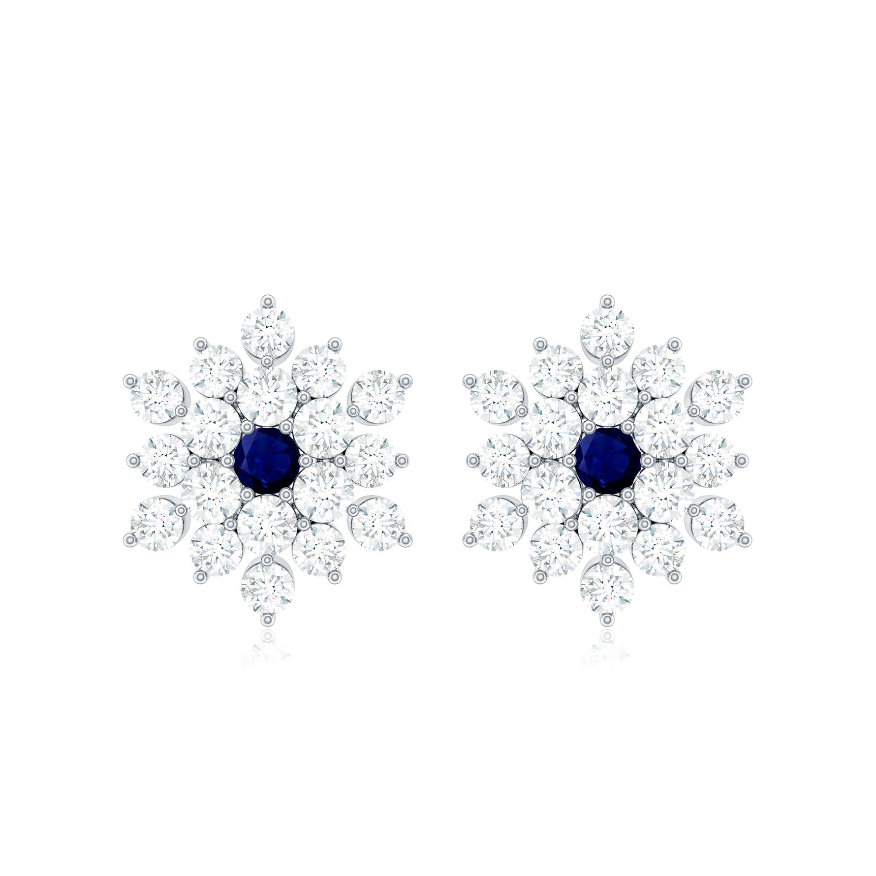 1.25 CT Blue Sapphire and Diamond Floral Cluster Stud Earrings