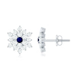 1.25 CT Blue Sapphire and Diamond Floral Cluster Stud Earrings