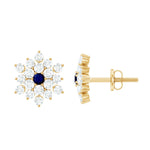 1.25 CT Blue Sapphire and Diamond Floral Cluster Stud Earrings