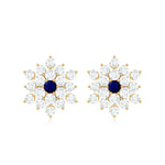 1.25 CT Blue Sapphire and Diamond Floral Cluster Stud Earrings