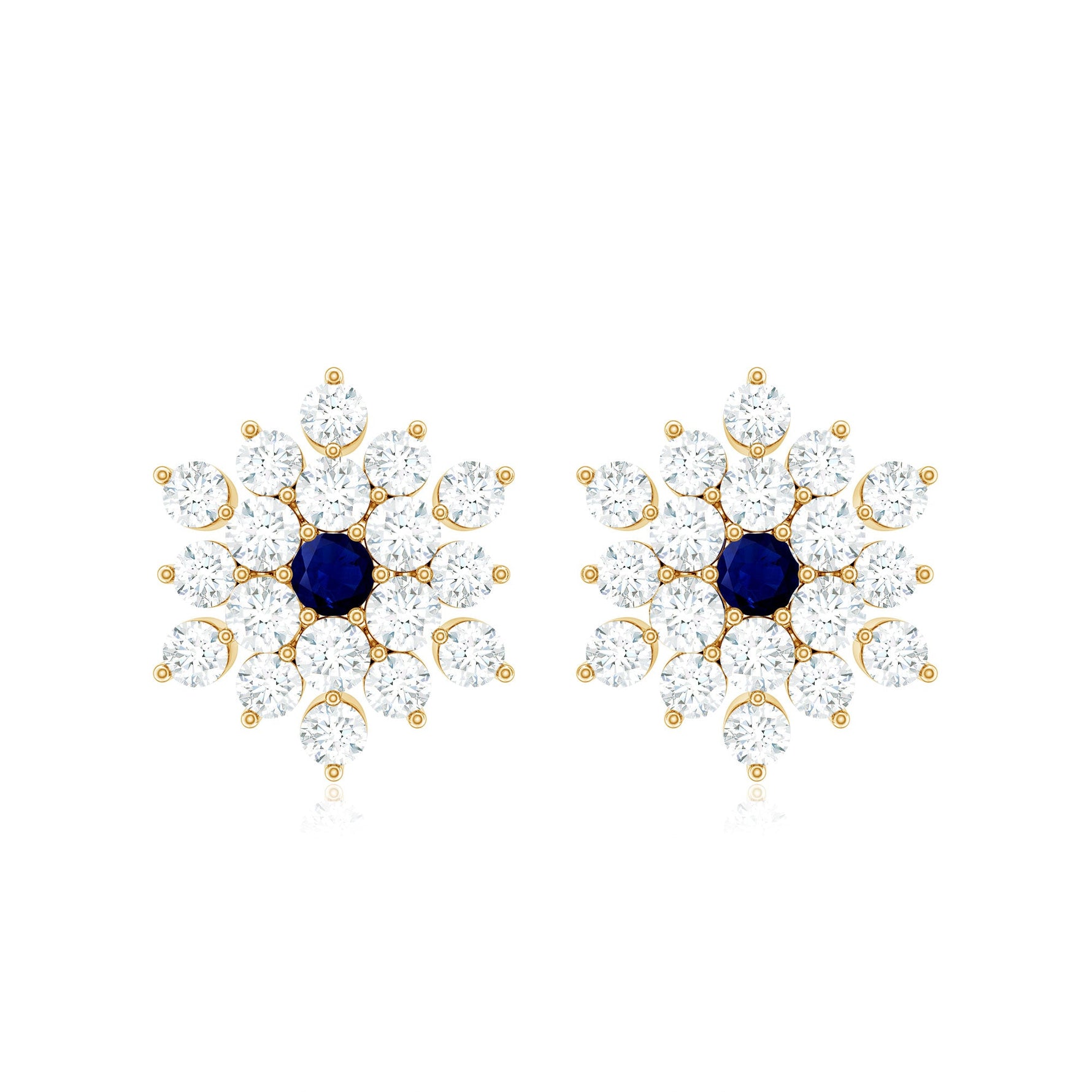 1.25 CT Blue Sapphire and Diamond Floral Cluster Stud Earrings