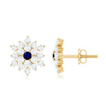 1.25 CT Blue Sapphire and Diamond Floral Cluster Stud Earrings