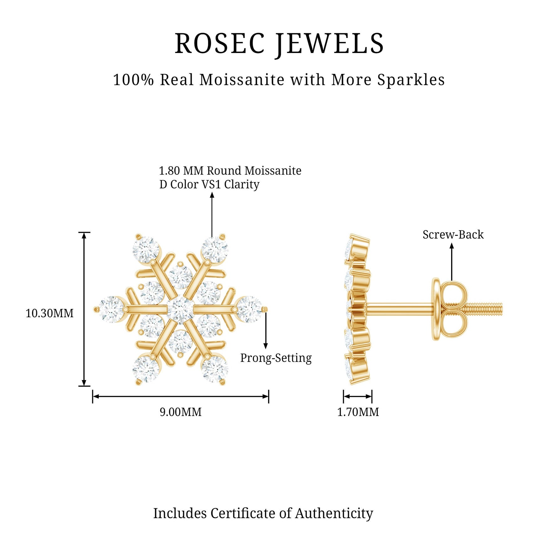 Moissanite Snowflake Stud Earrings for Her