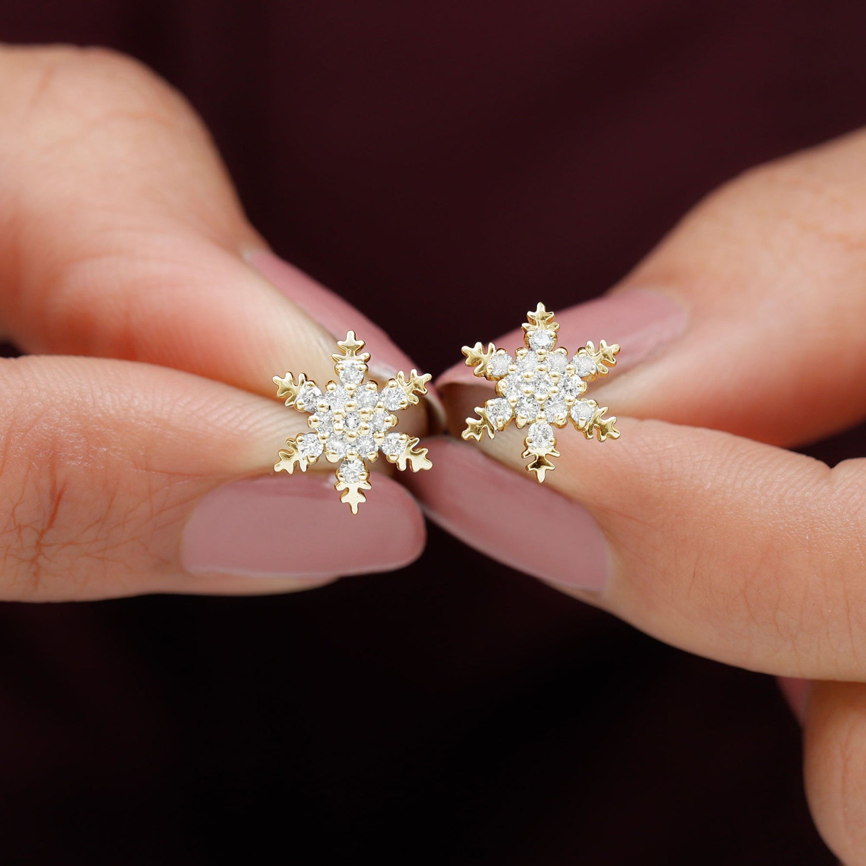 Certified Moissanite Winter Snowflake Stud Earrings