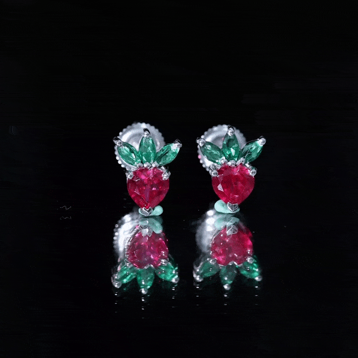 Strawberry Earrings With Lab Grown Ruby Emerald