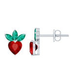 Strawberry Earrings With Lab Grown Ruby Emerald