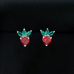 Strawberry Earrings With Lab Grown Ruby Emerald