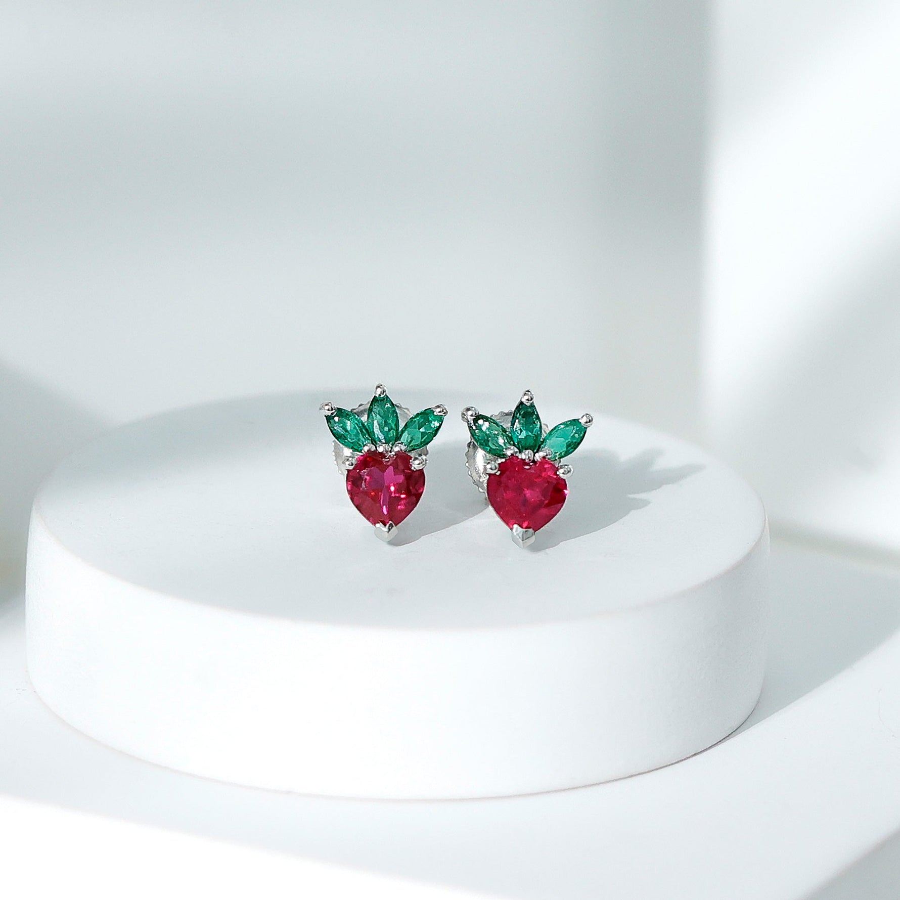 Strawberry Earrings With Lab Grown Ruby Emerald