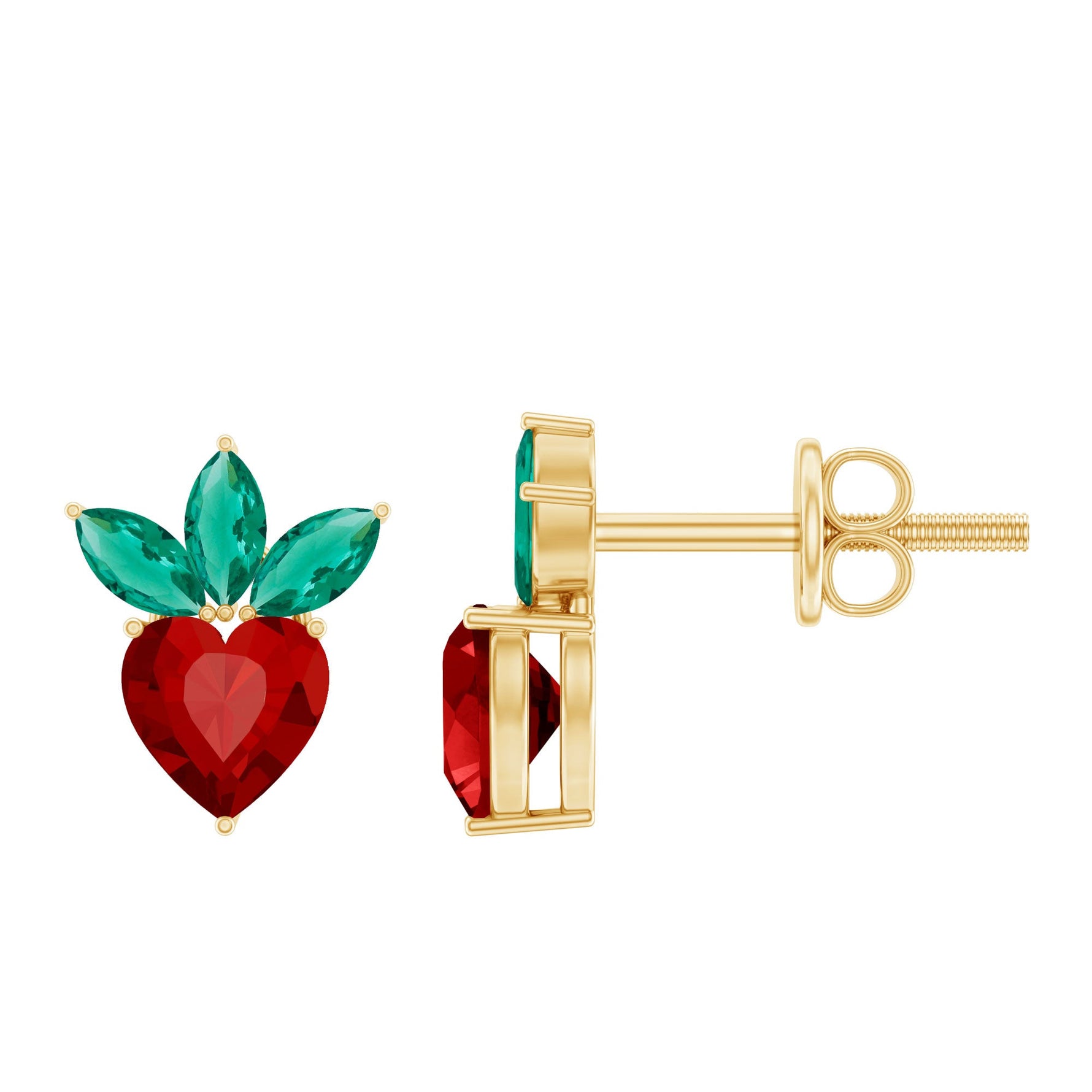 Strawberry Earrings With Lab Grown Ruby Emerald