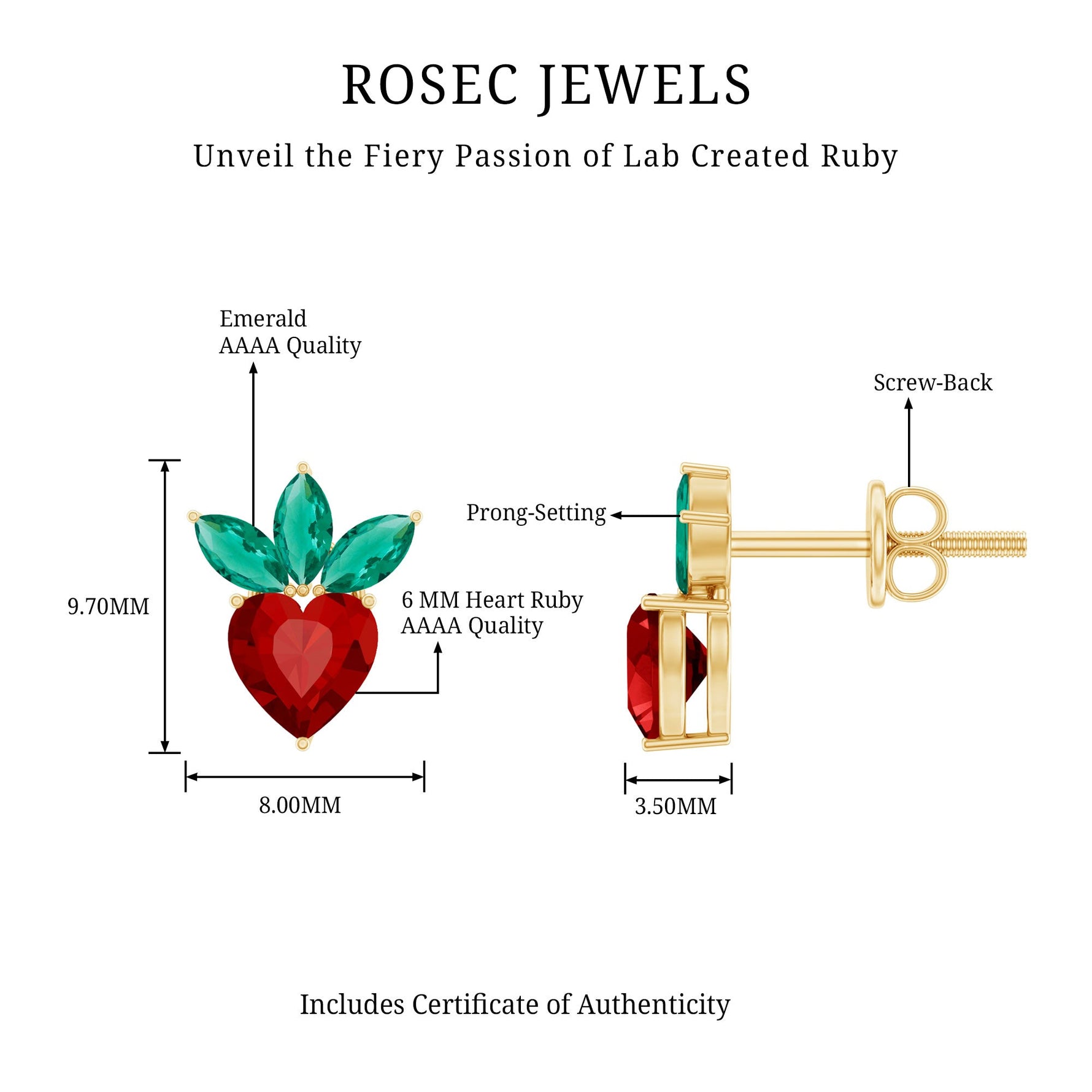 Strawberry Earrings With Lab Grown Ruby Emerald
