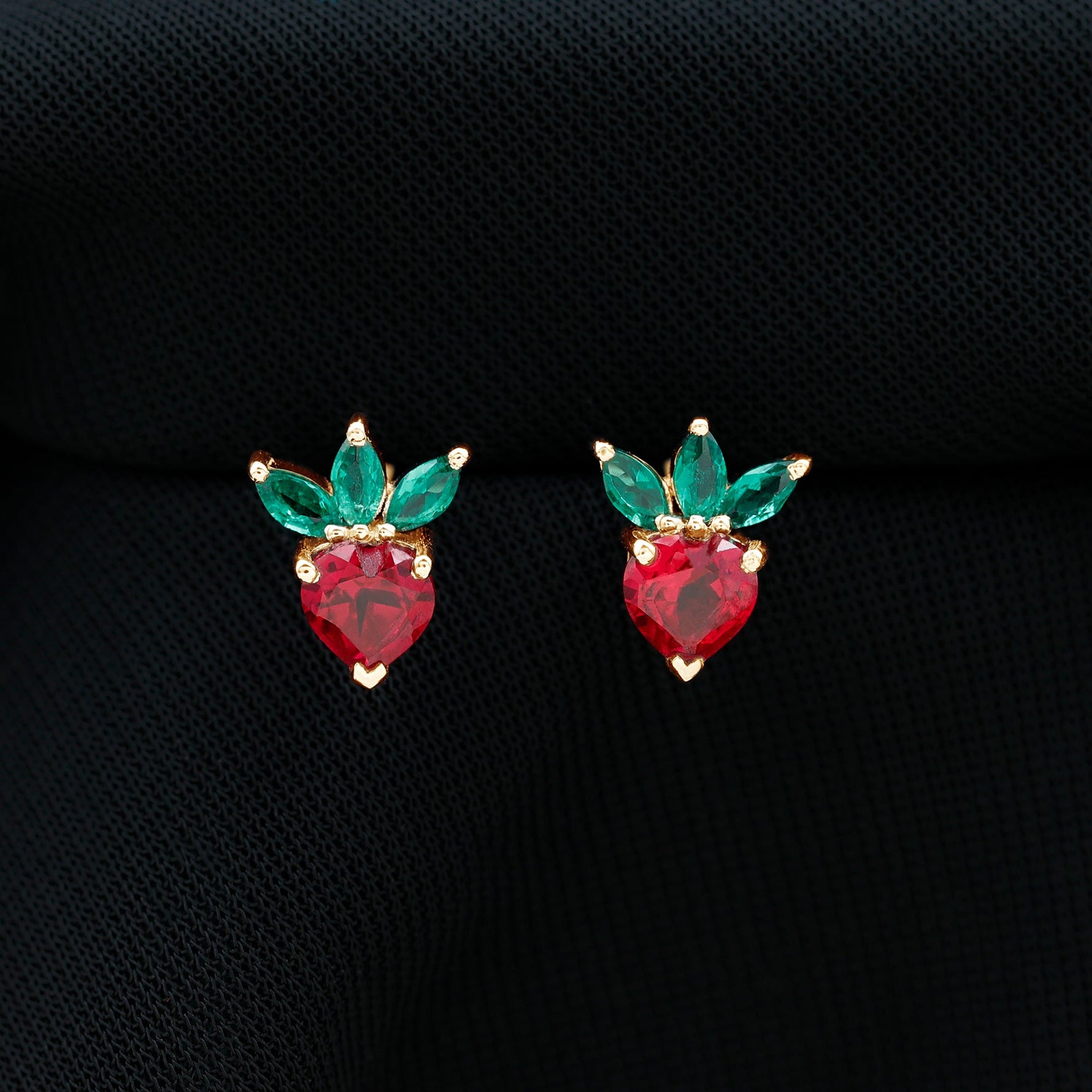 Strawberry Earrings With Lab Grown Ruby Emerald