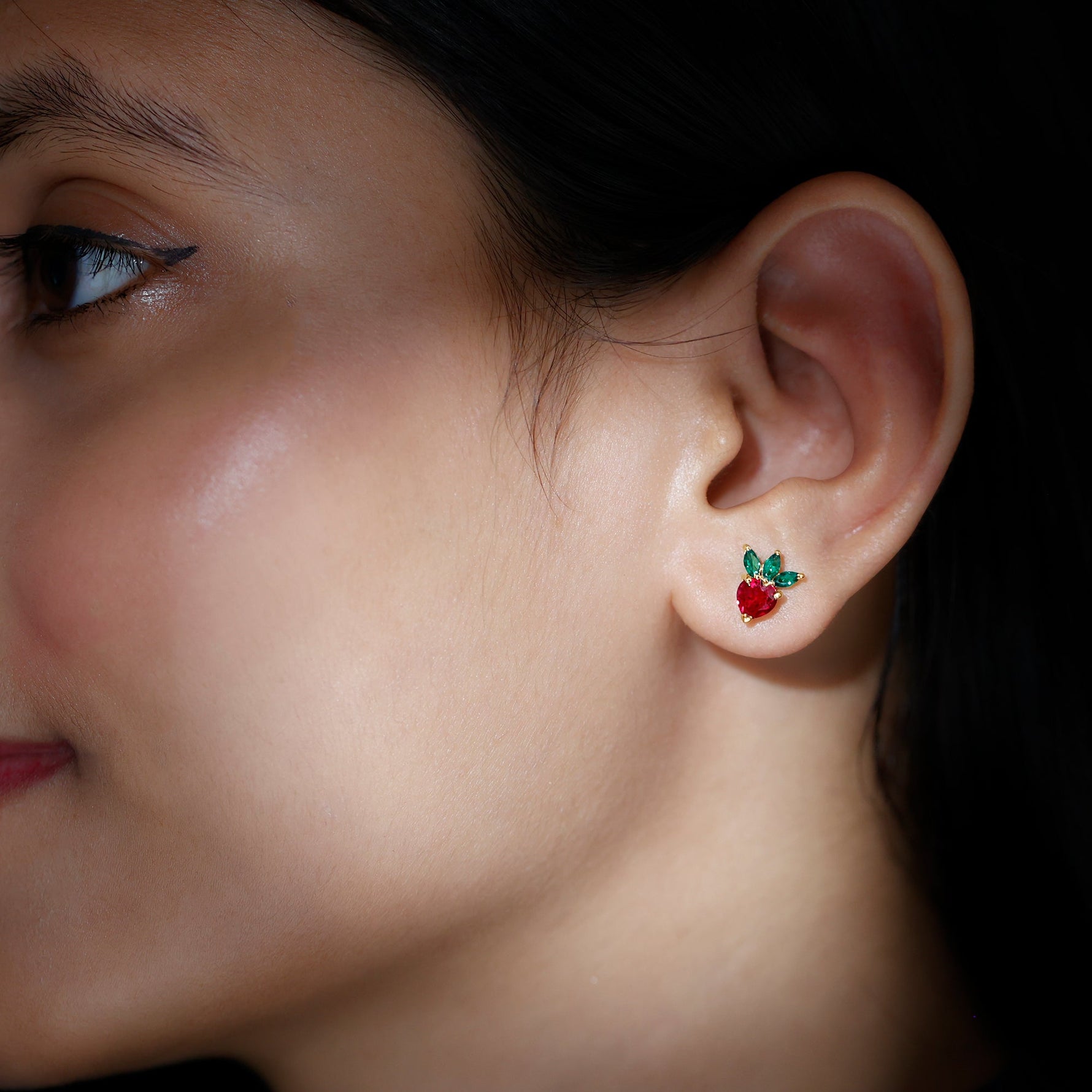 Strawberry Earrings With Lab Grown Ruby Emerald