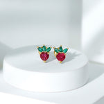 Strawberry Earrings With Lab Grown Ruby Emerald