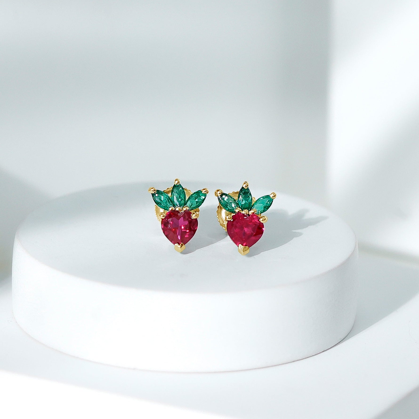 Strawberry Earrings With Lab Grown Ruby Emerald