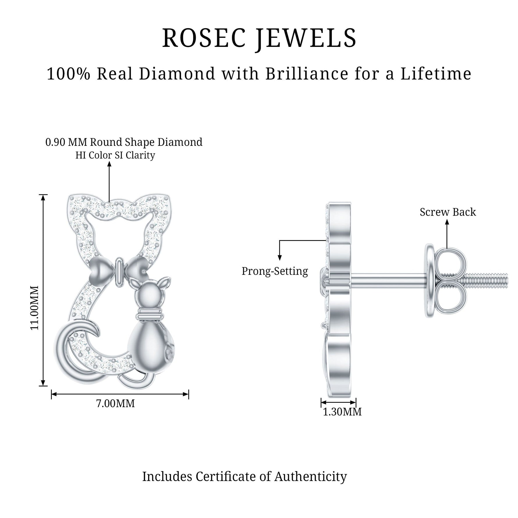 Certified Diamond Cat Stud Earrings