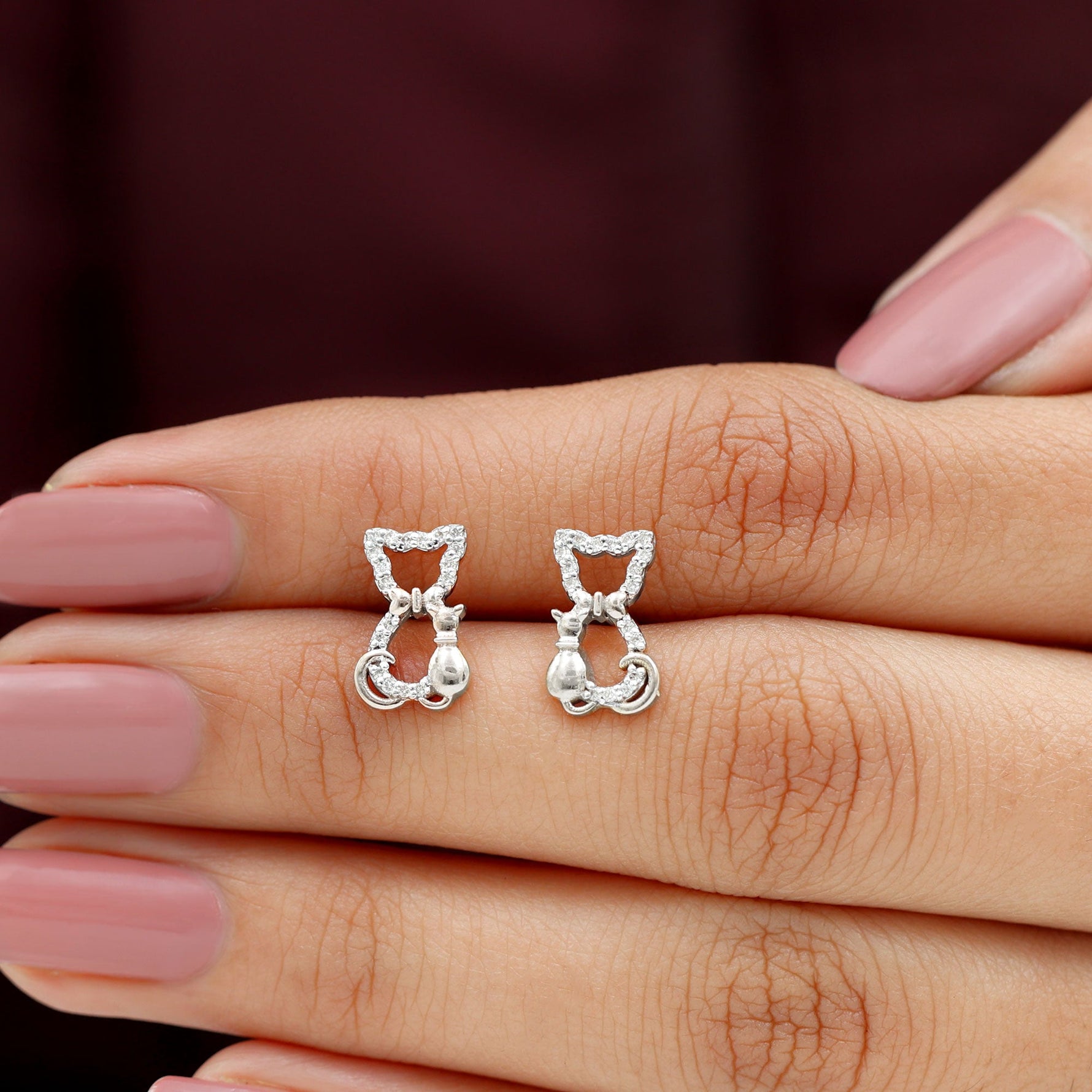 Certified Diamond Cat Stud Earrings