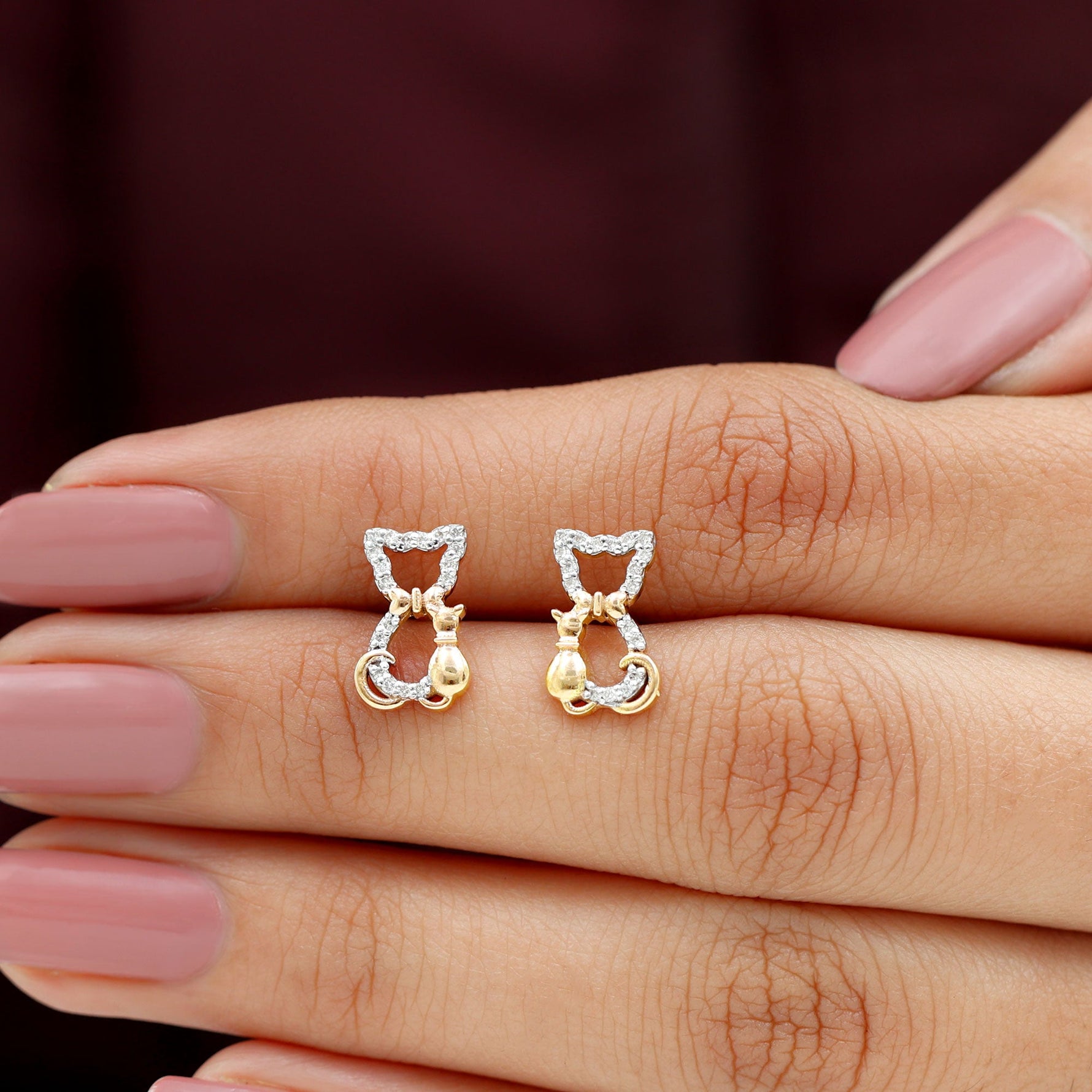 Certified Diamond Cat Stud Earrings
