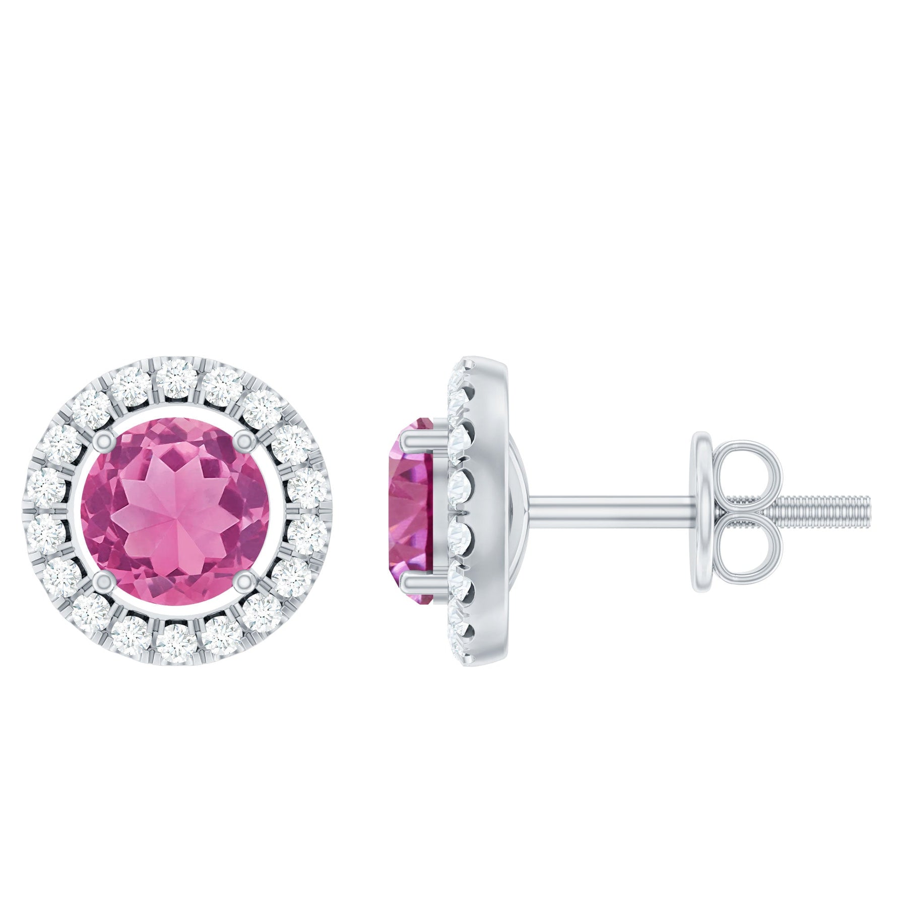 1.25 CT Natural Pink Tourmaline and Diamond Halo Stud Earrings