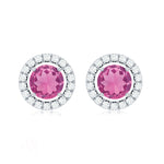 1.25 CT Natural Pink Tourmaline and Diamond Halo Stud Earrings
