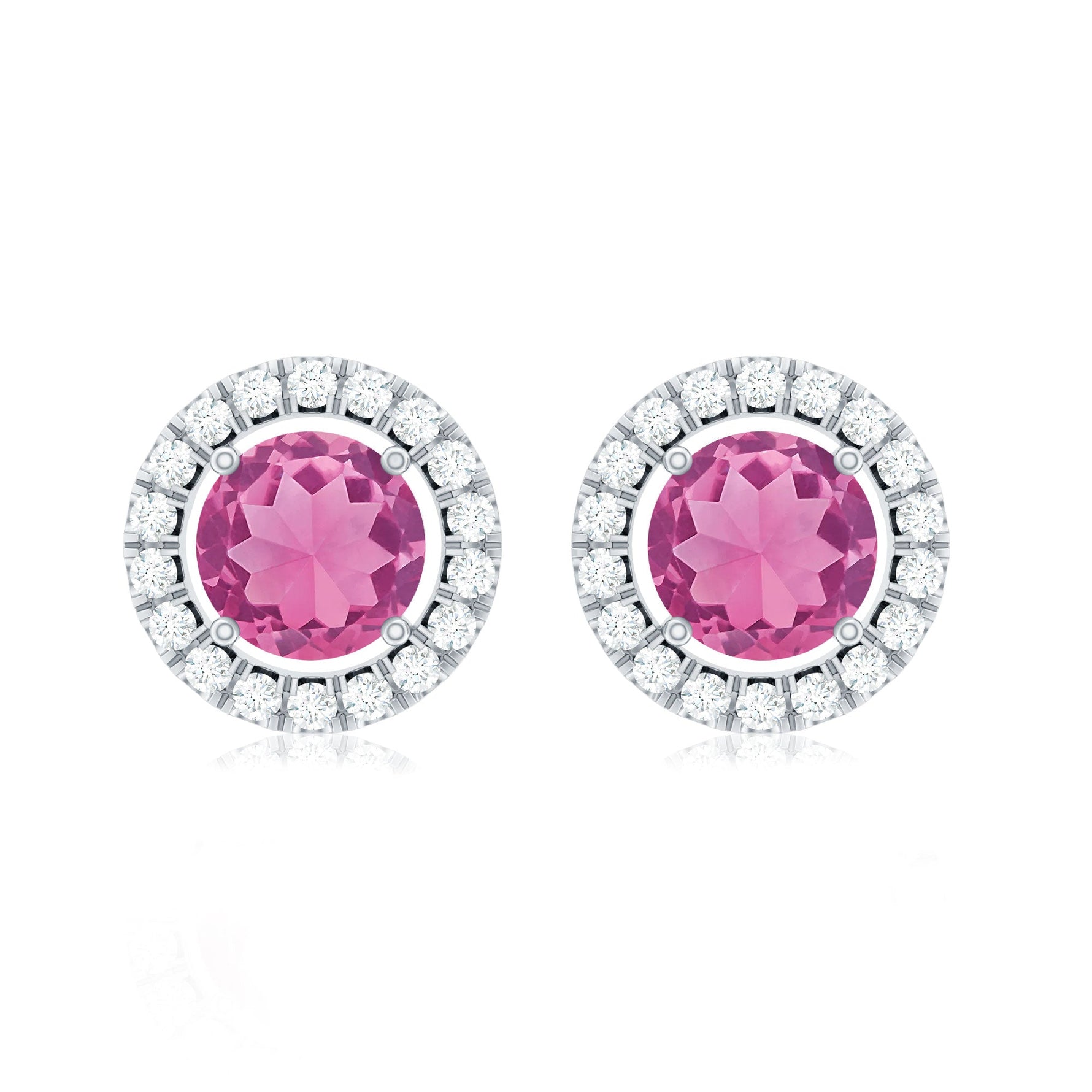 1.25 CT Natural Pink Tourmaline and Diamond Halo Stud Earrings