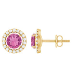 1.25 CT Natural Pink Tourmaline and Diamond Halo Stud Earrings