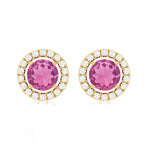 1.25 CT Natural Pink Tourmaline and Diamond Halo Stud Earrings