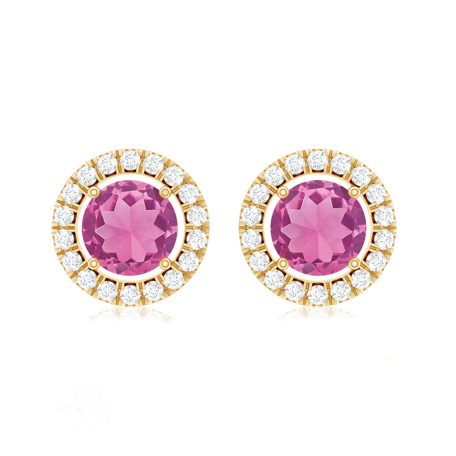 1.25 CT Natural Pink Tourmaline and Diamond Halo Stud Earrings