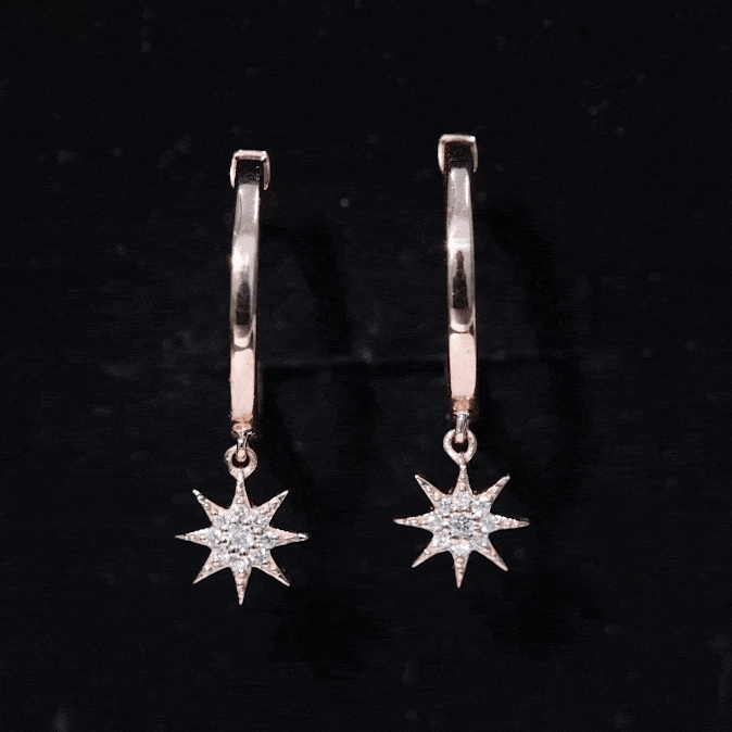 Diamond Star Drop Hoop Earrings