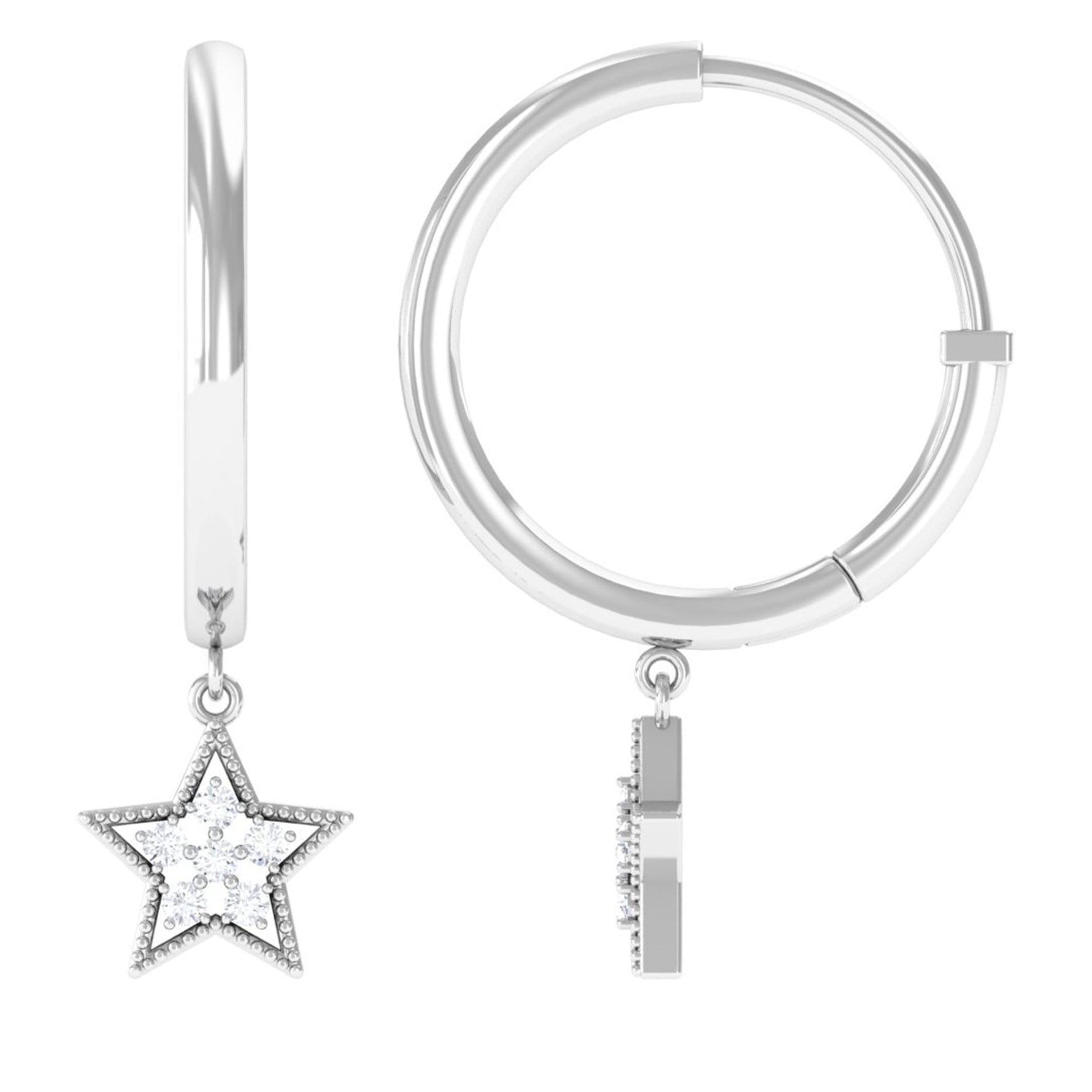 Diamond Star Drop Hoop Earrings