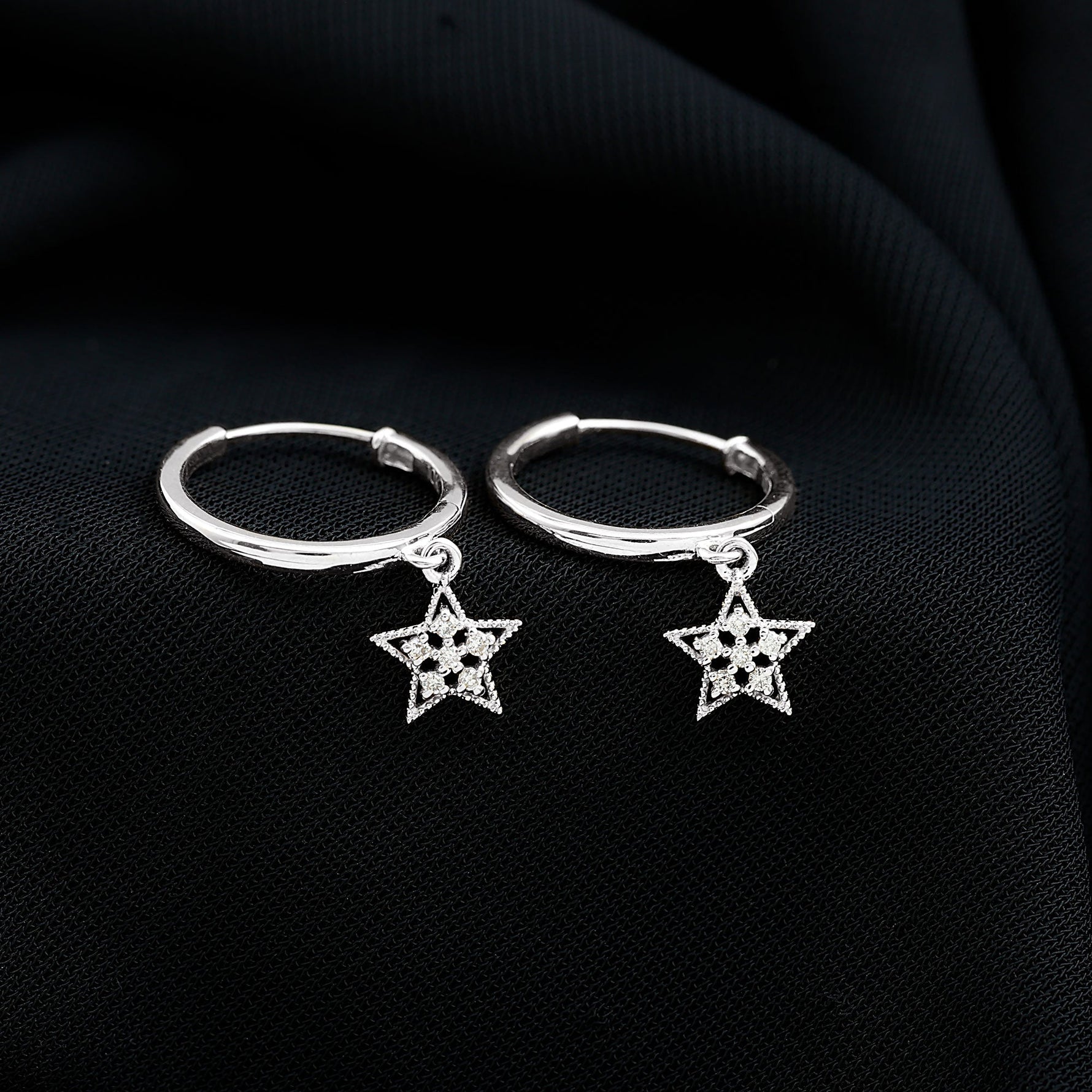 Diamond Star Drop Hoop Earrings