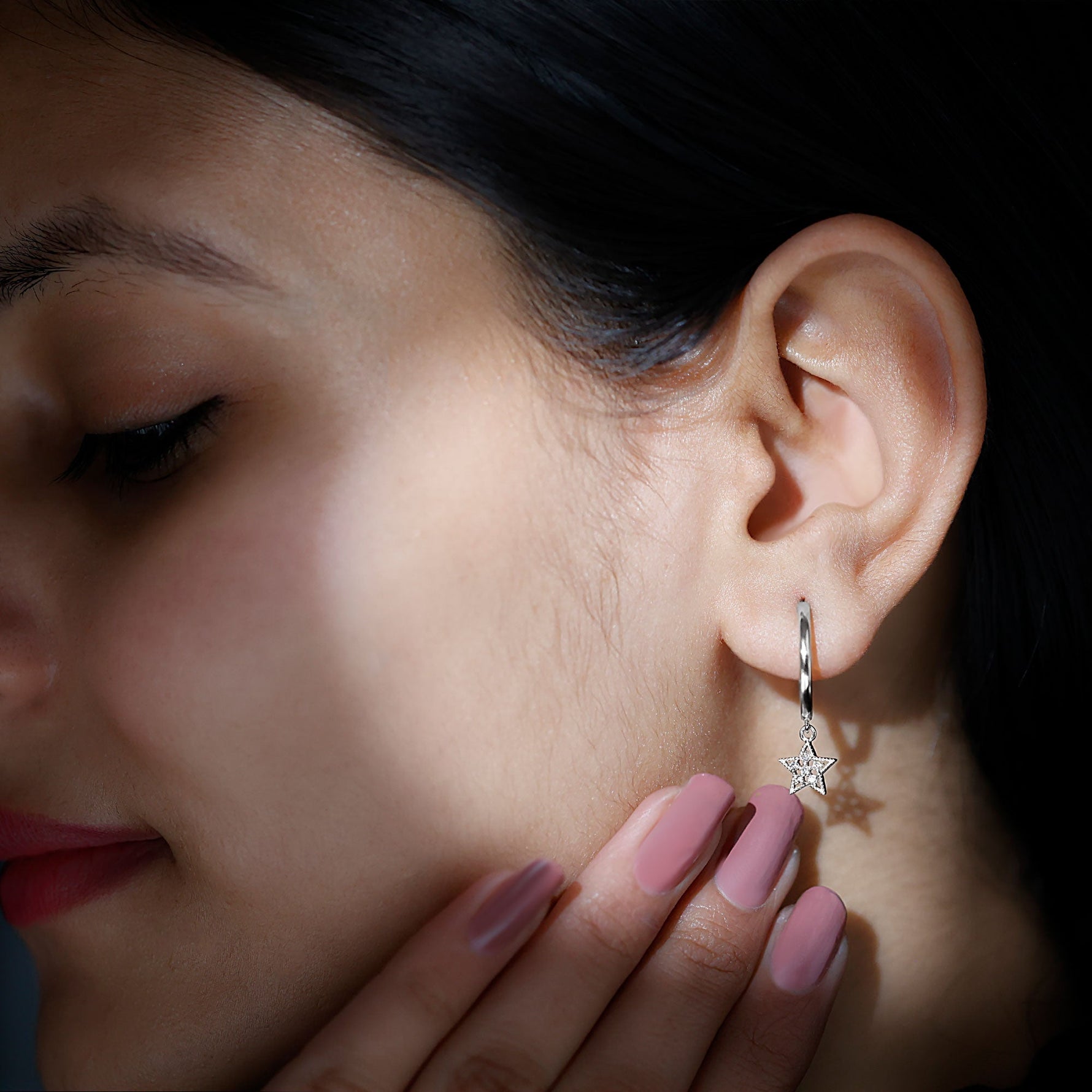 Diamond Star Drop Hoop Earrings