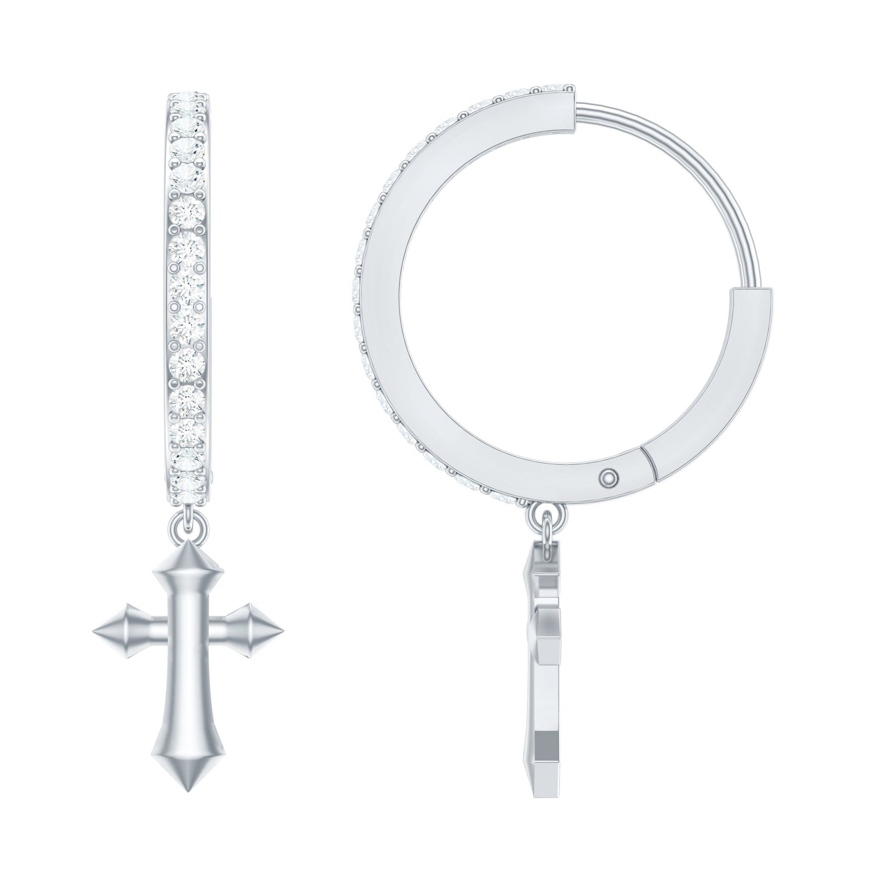 Certified Diamond Cross Drop Hoop Earrings