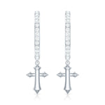 Certified Diamond Cross Drop Hoop Earrings