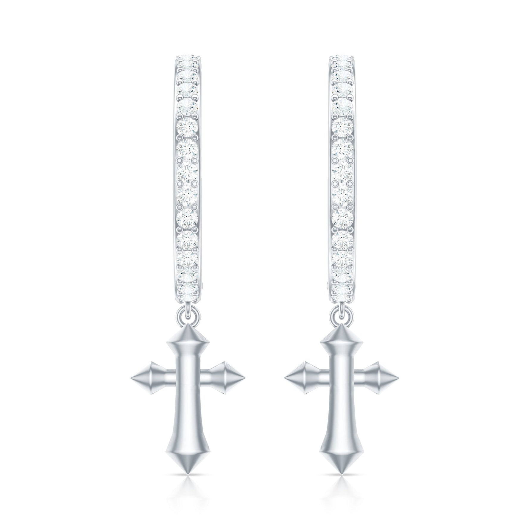 Certified Diamond Cross Drop Hoop Earrings