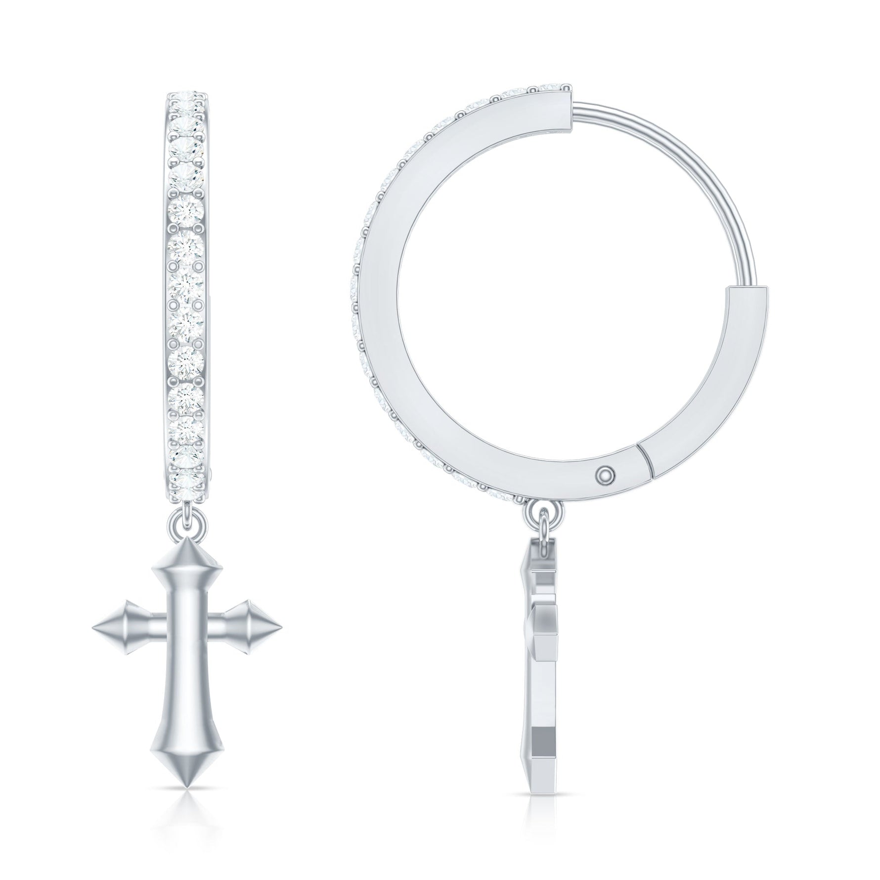 Certified Diamond Cross Drop Hoop Earrings
