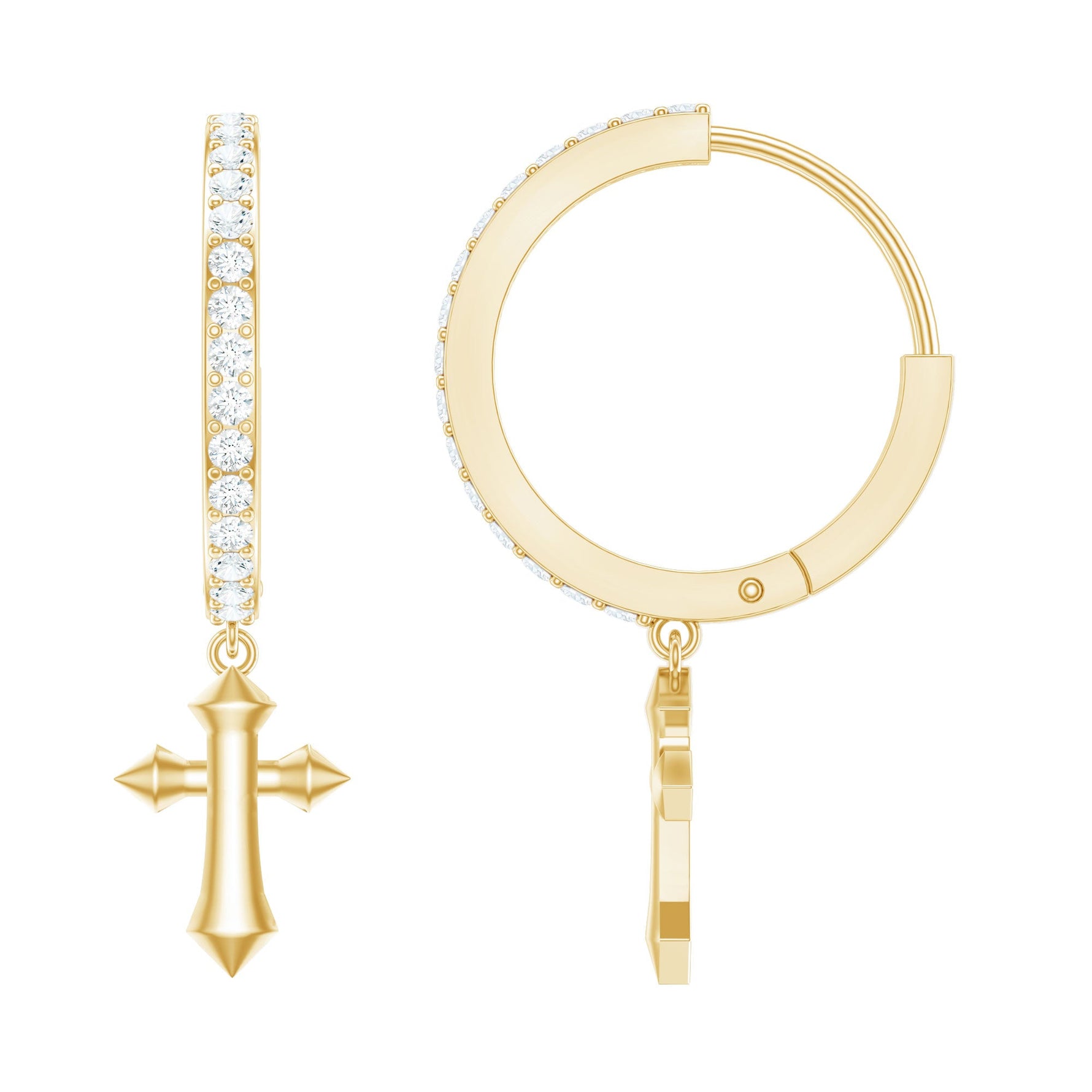 Certified Diamond Cross Drop Hoop Earrings