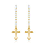 Certified Diamond Cross Drop Hoop Earrings
