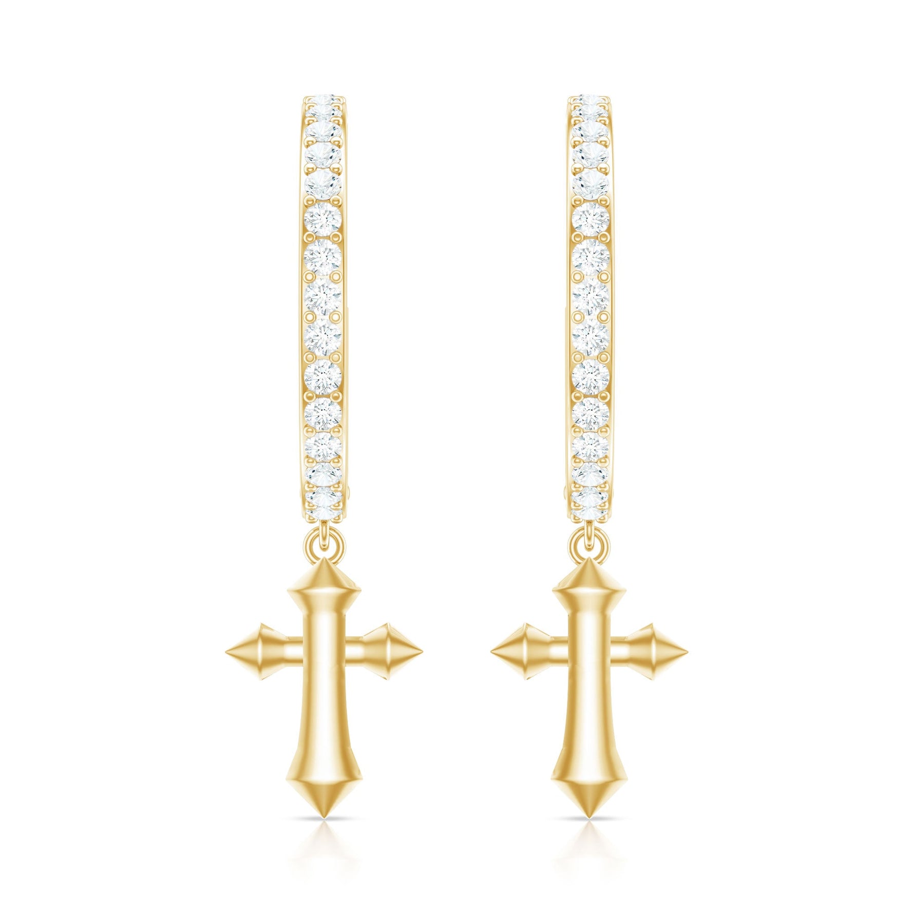Certified Diamond Cross Drop Hoop Earrings