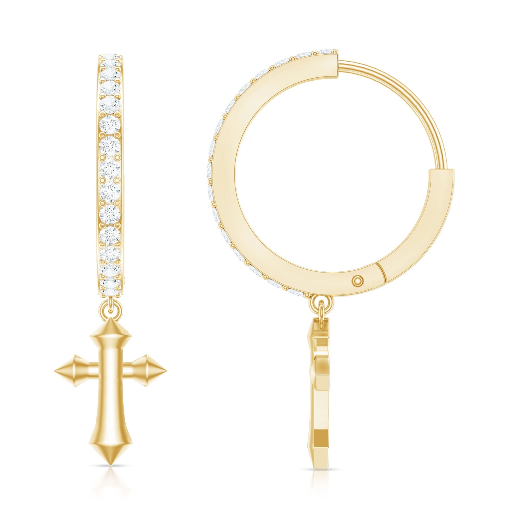 Certified Diamond Cross Drop Hoop Earrings