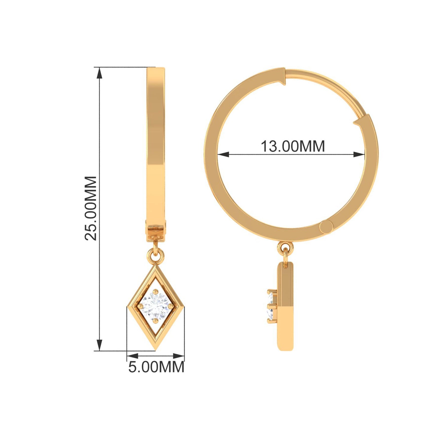 Minimal Diamond Drop Hoop Earrings with Certificate