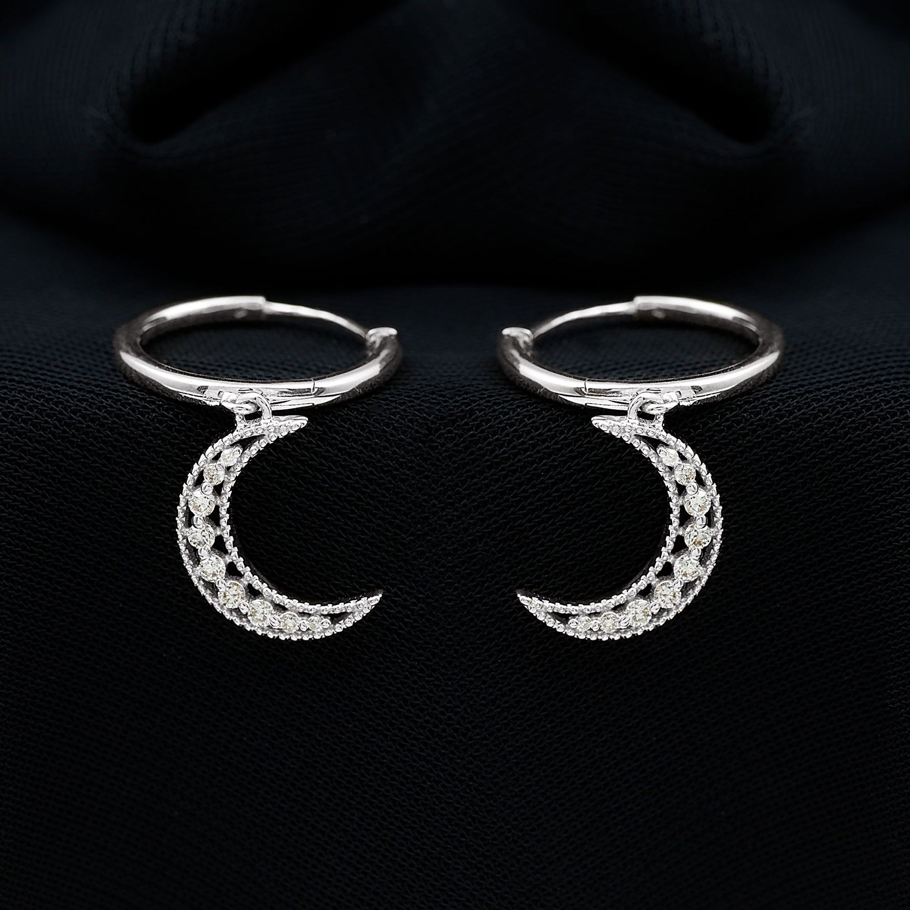 Certified Diamond Moon Drop Hoop Earrings