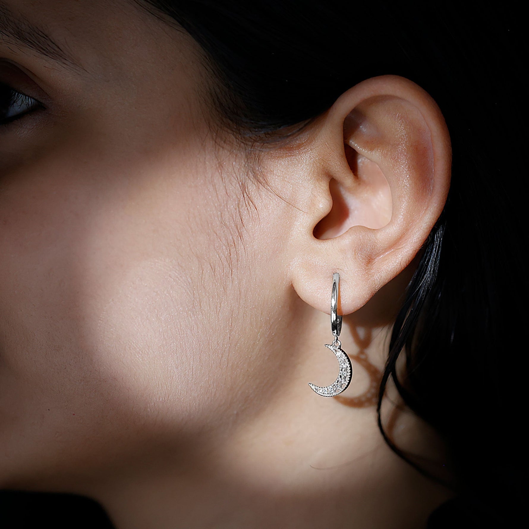 Certified Diamond Moon Drop Hoop Earrings