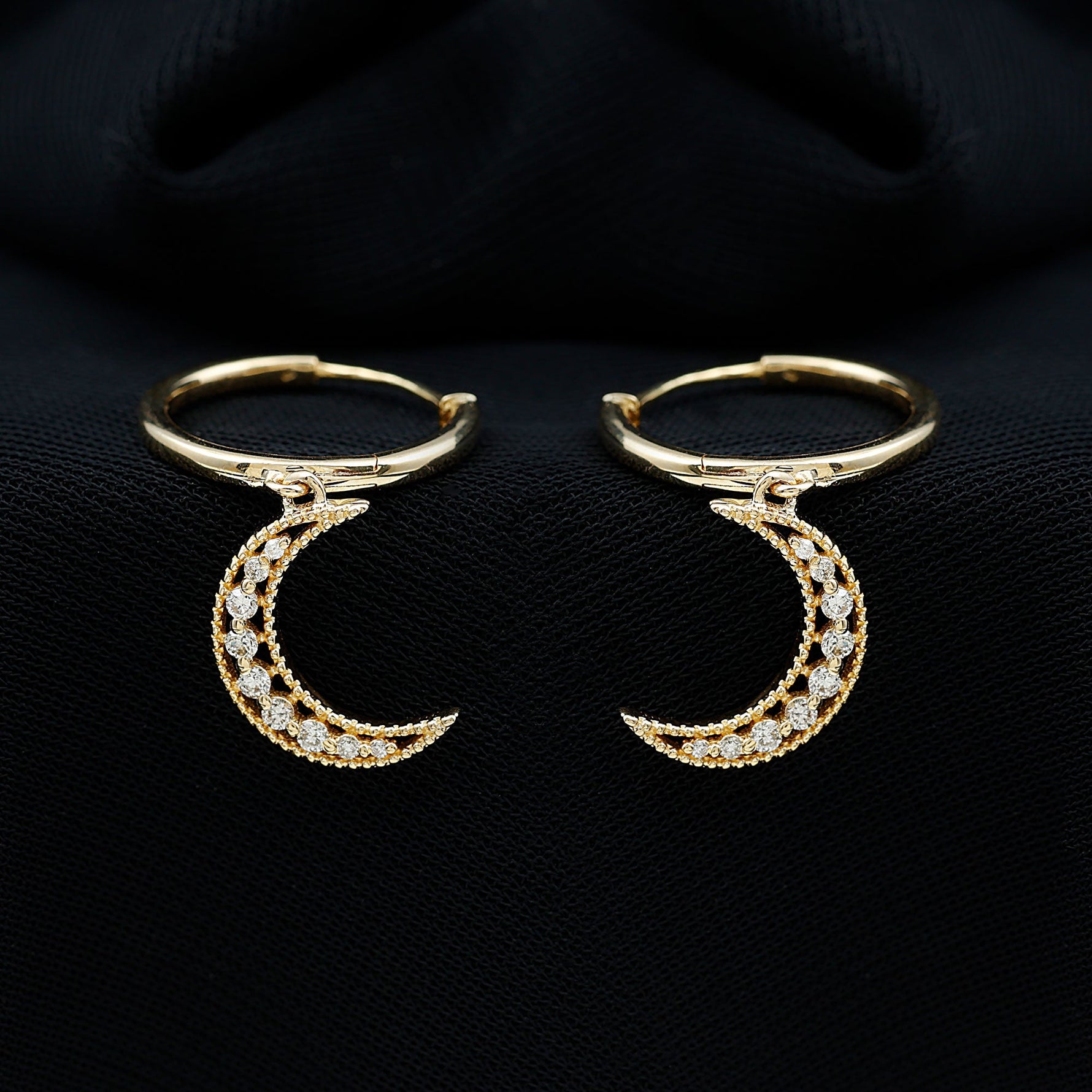 Certified Diamond Moon Drop Hoop Earrings