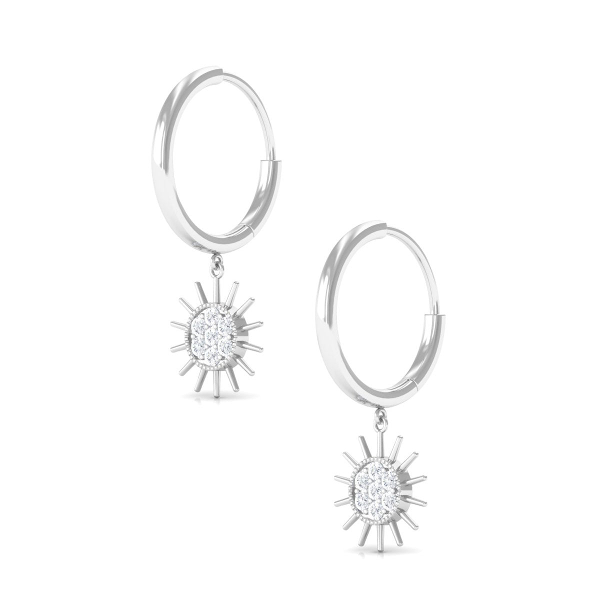 Certified Diamond Sunburst Hoop Earrings