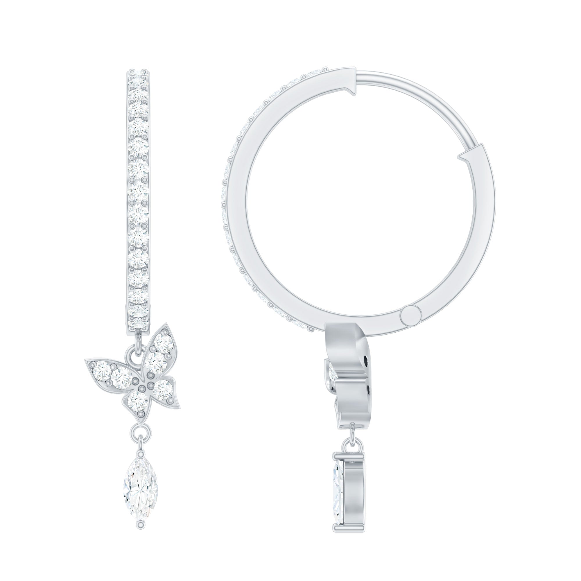 Natural Diamond Butterfly Hoop Earrings for Women