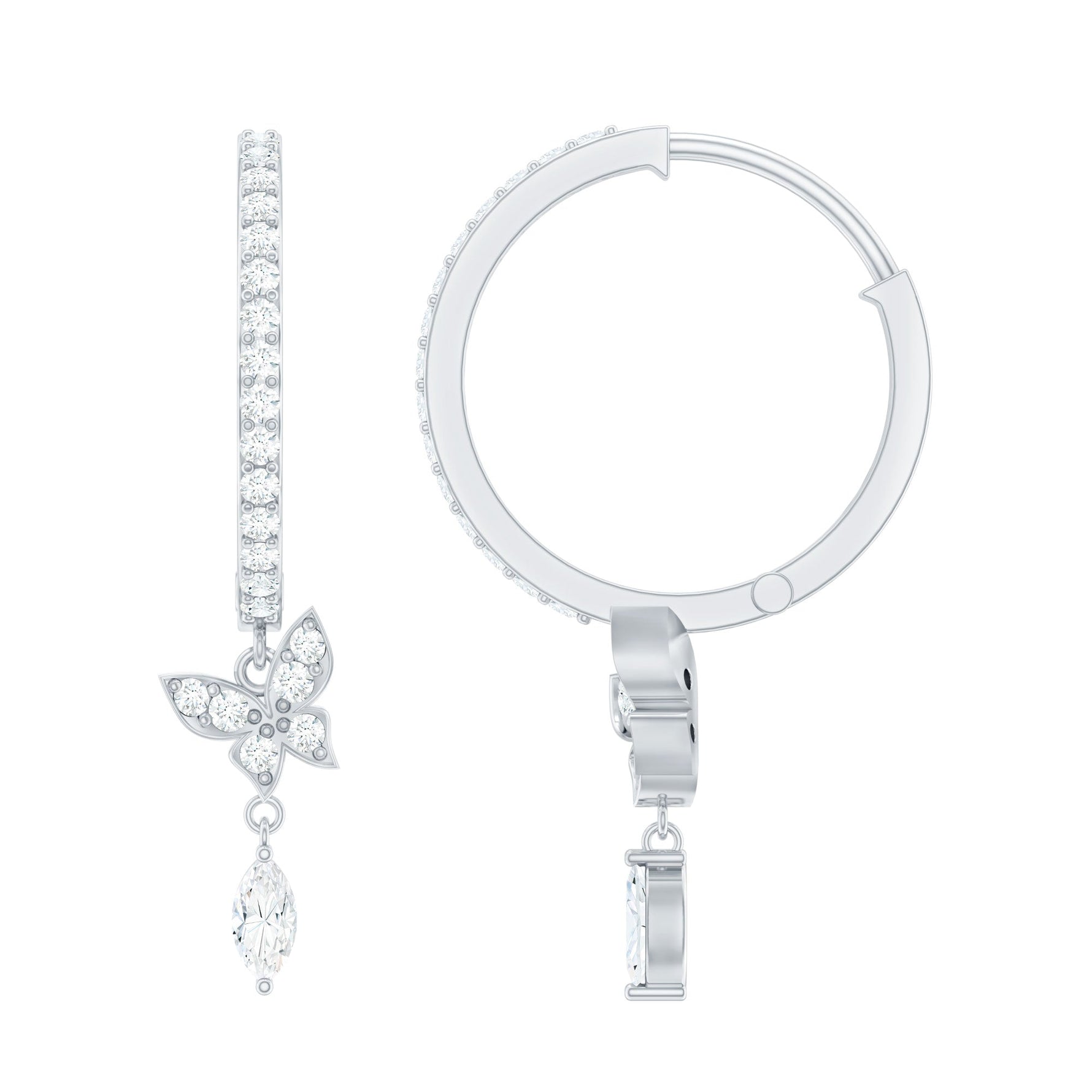 Natural Diamond Butterfly Hoop Earrings for Women