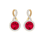 Infinity Drop Halo Earrings with 1.50 CT Diamonds and Created Ruby