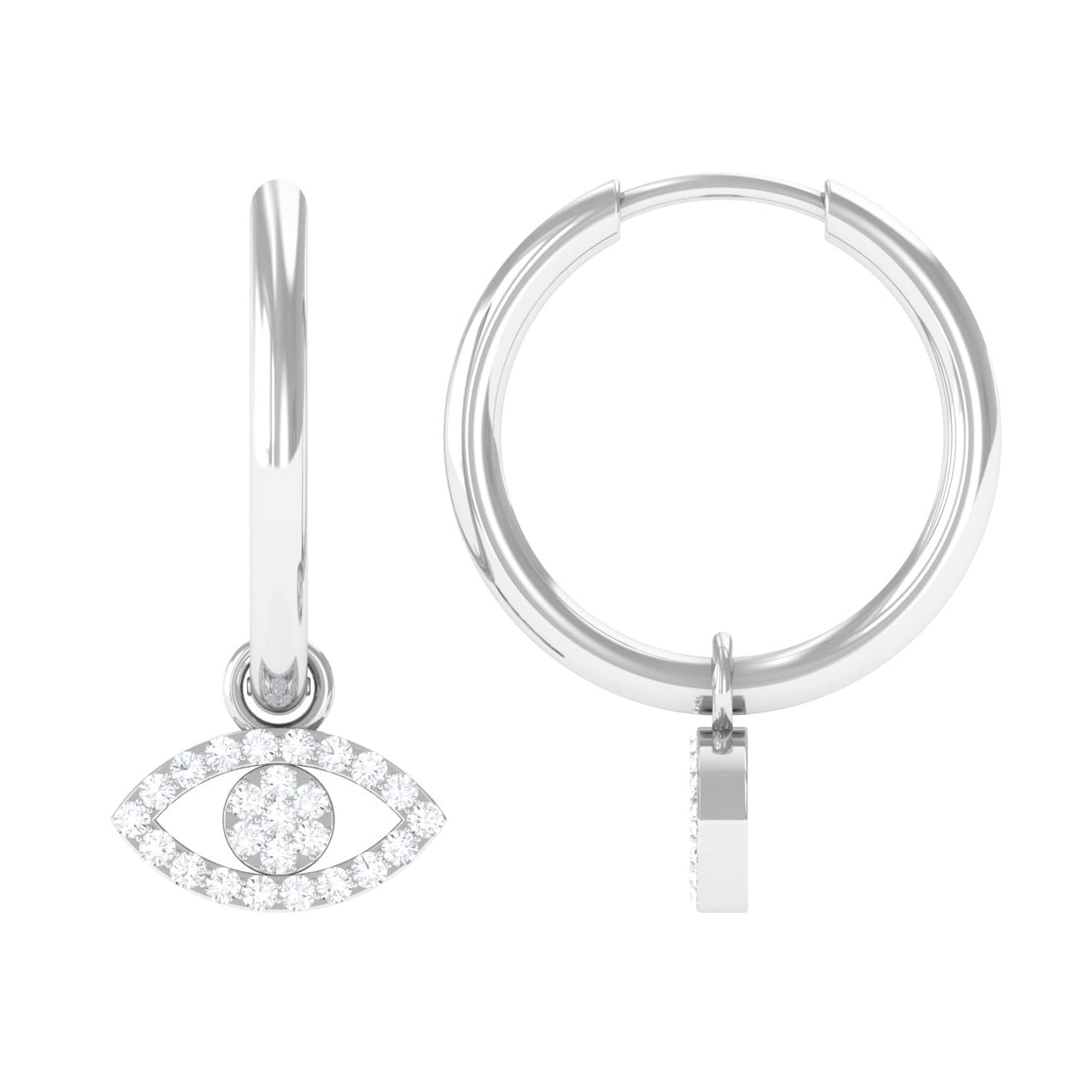 Natural Diamond Evil Eye Drop Hoop Earrings