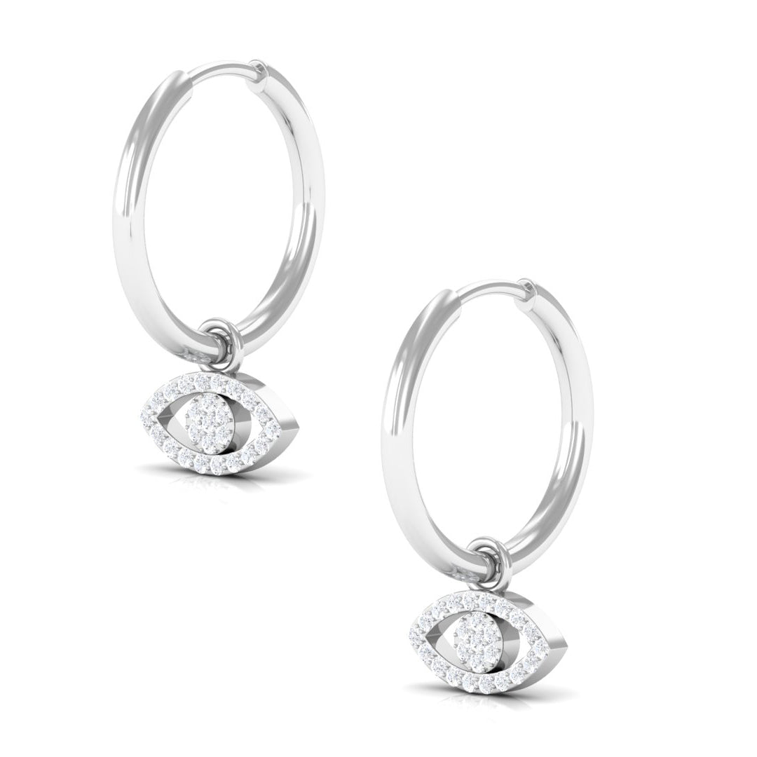 Natural Diamond Evil Eye Drop Hoop Earrings